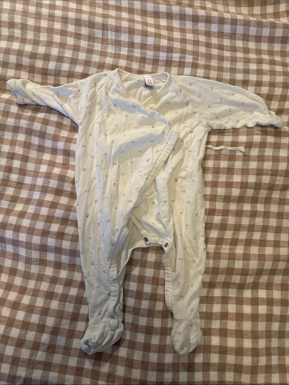 Petit Bateau Cream Footed One-Piece with Tiny cat Print